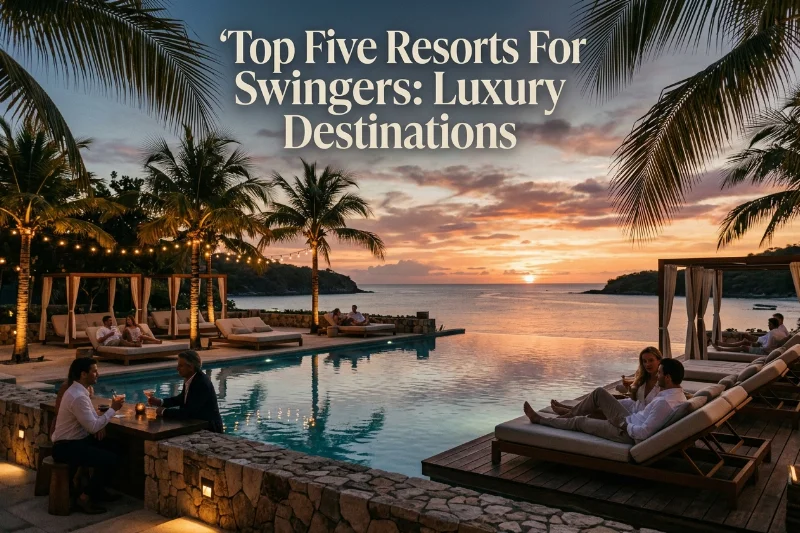 A luxurious tropical resort pool area at night with ambient lighting and palm trees.