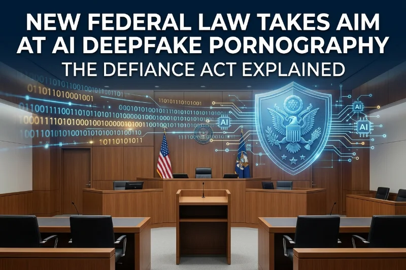 Symbolic representation of federal law protecting against AI-generated deepfakes.