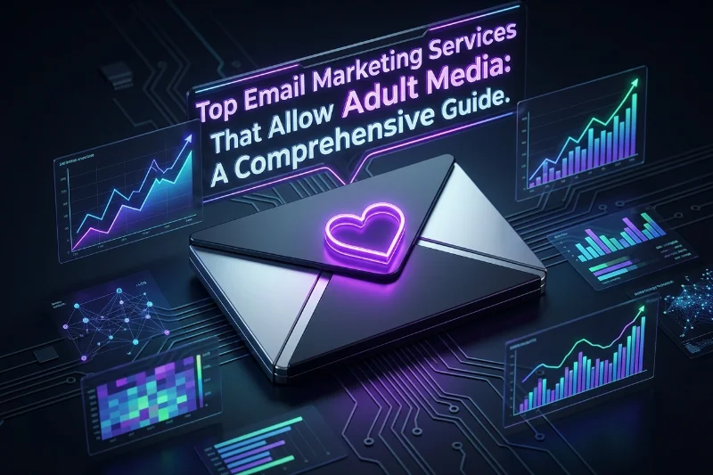 Digital illustration of email marketing for the adult industry with neon accents.
