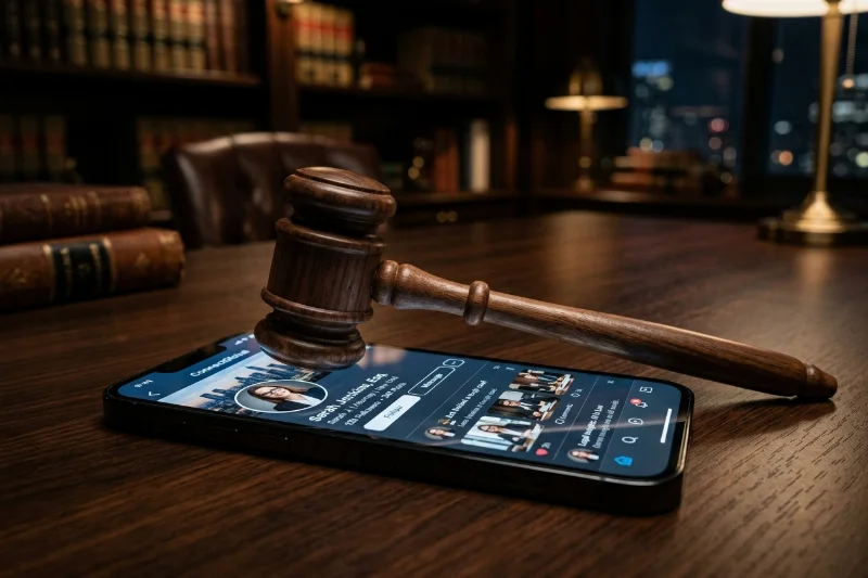 A legal gavel on a smartphone screen representing the OnlyFans class action lawsuit.